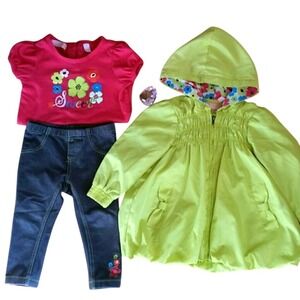 Kids Headquarters 3 Piece Floral Set- Jacket, Denim‎ Leggings, Pink Shirt